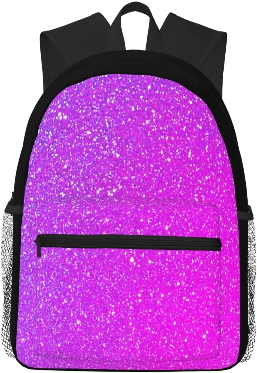 Sparkling Pink Purple Glitter Ombre Colorful Casual Backpack  Lightweight Travel Daypack, Multi-Pocket Laptop Hiking Bag, Durable Polyester Pack For Outdoor Camping Cycling