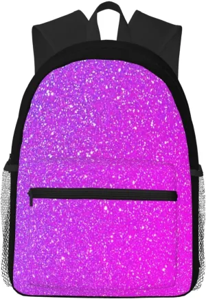 Sparkling Pink Purple Glitter Ombre Colorful Casual Backpack  Lightweight Travel Daypack, Multi-Pocket Laptop Hiking Bag, Durable Polyester Pack For Outdoor Camping Cycling