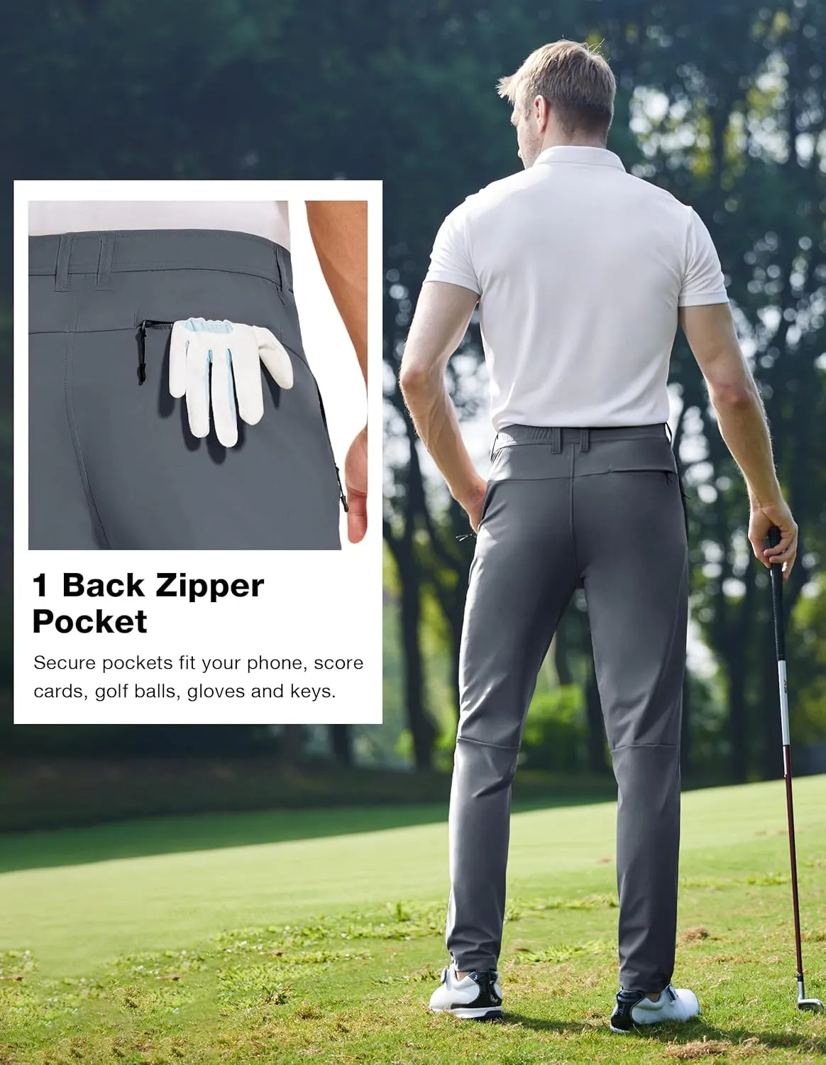 SPECIALMAGIC Golf Pants Men Stretch Slim fit Hiking Pants Lightweight Dress Casual Tapered Zipper Pockets