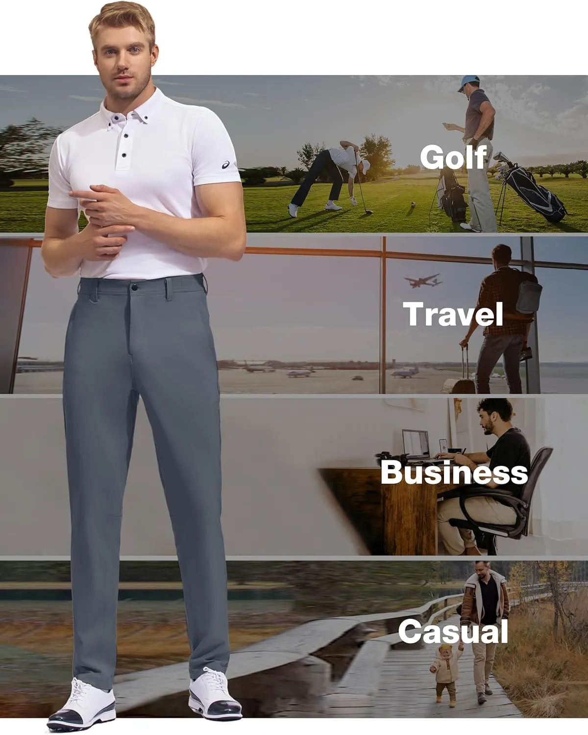 SPECIALMAGIC Golf Pants Men Stretch Slim fit Hiking Pants Lightweight Dress Casual Tapered Zipper Pockets