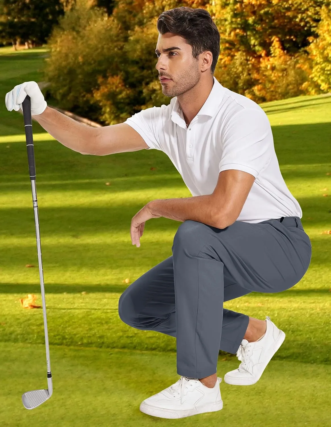 SPECIALMAGIC Golf Pants Men Stretch Slim fit Hiking Pants Lightweight Dress Casual Tapered Zipper Pockets