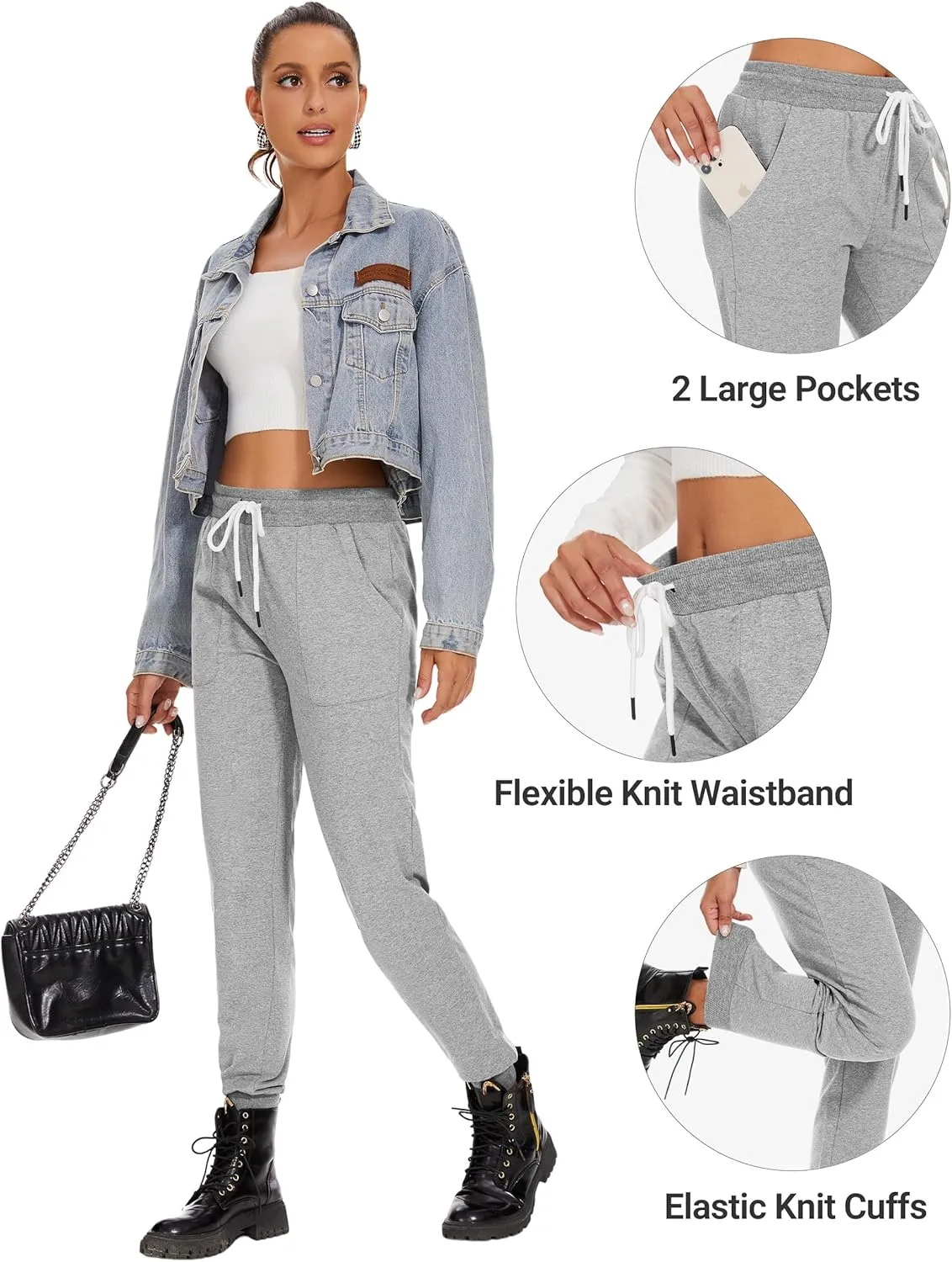 SPECIALMAGIC Women's Cotton Sweatpants with Pockets Athletic Drawstring Joggers Casual Sweat Pants