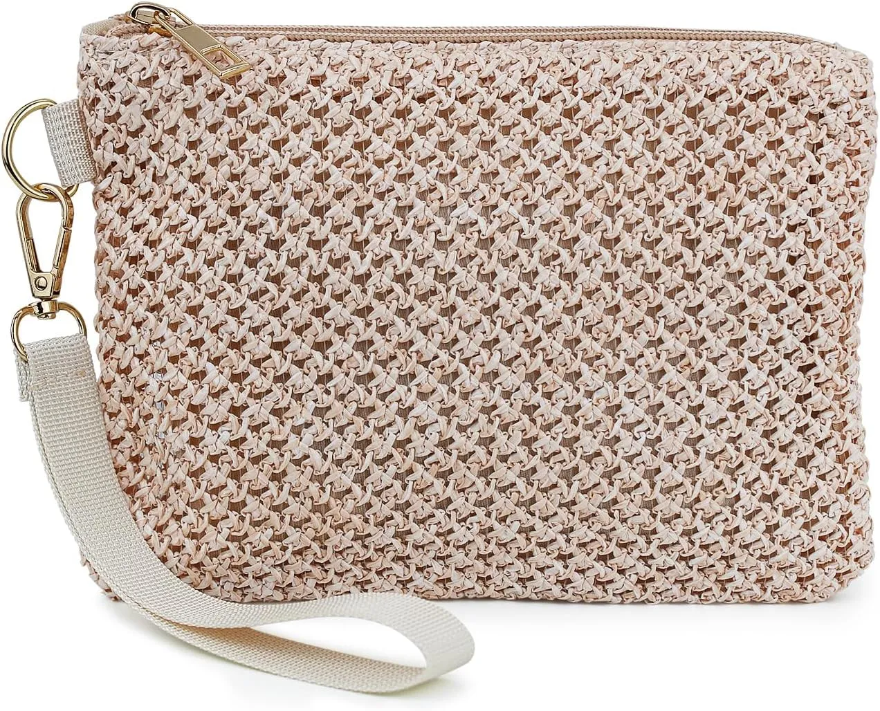 Straw Clutch Purses for Women, Bohemian Straw Handbag Small Summer Beach Bag Wristlet Wallet with Zip