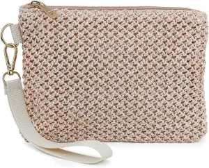 Straw Clutch Purses for Women, Bohemian Straw Handbag Small Summer Beach Bag Wristlet Wallet with Zip