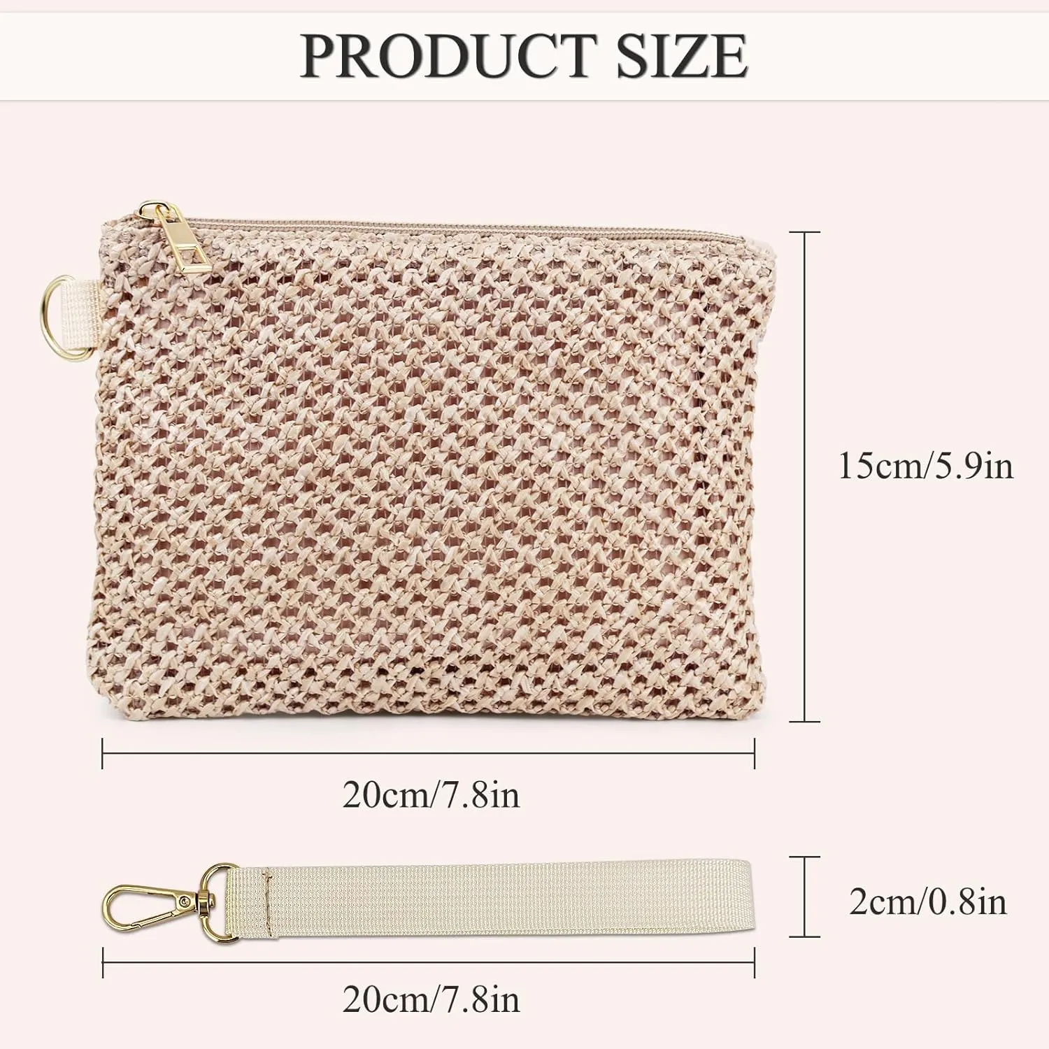 Straw Clutch Purses for Women, Bohemian Straw Handbag Small Summer Beach Bag Wristlet Wallet with Zip