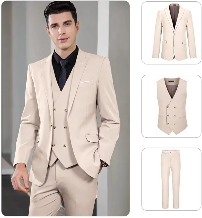Stylish Peak Lapel Double Breasted One Button 3 Piece Men's Suit