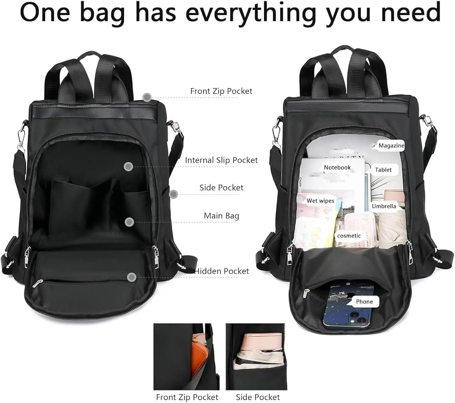 Subscrsidewa Anti-Theft Large Capacity Backpack, Secure Travel Laptop Bag with Hidden Zippers & Lockable Compartments (Black)