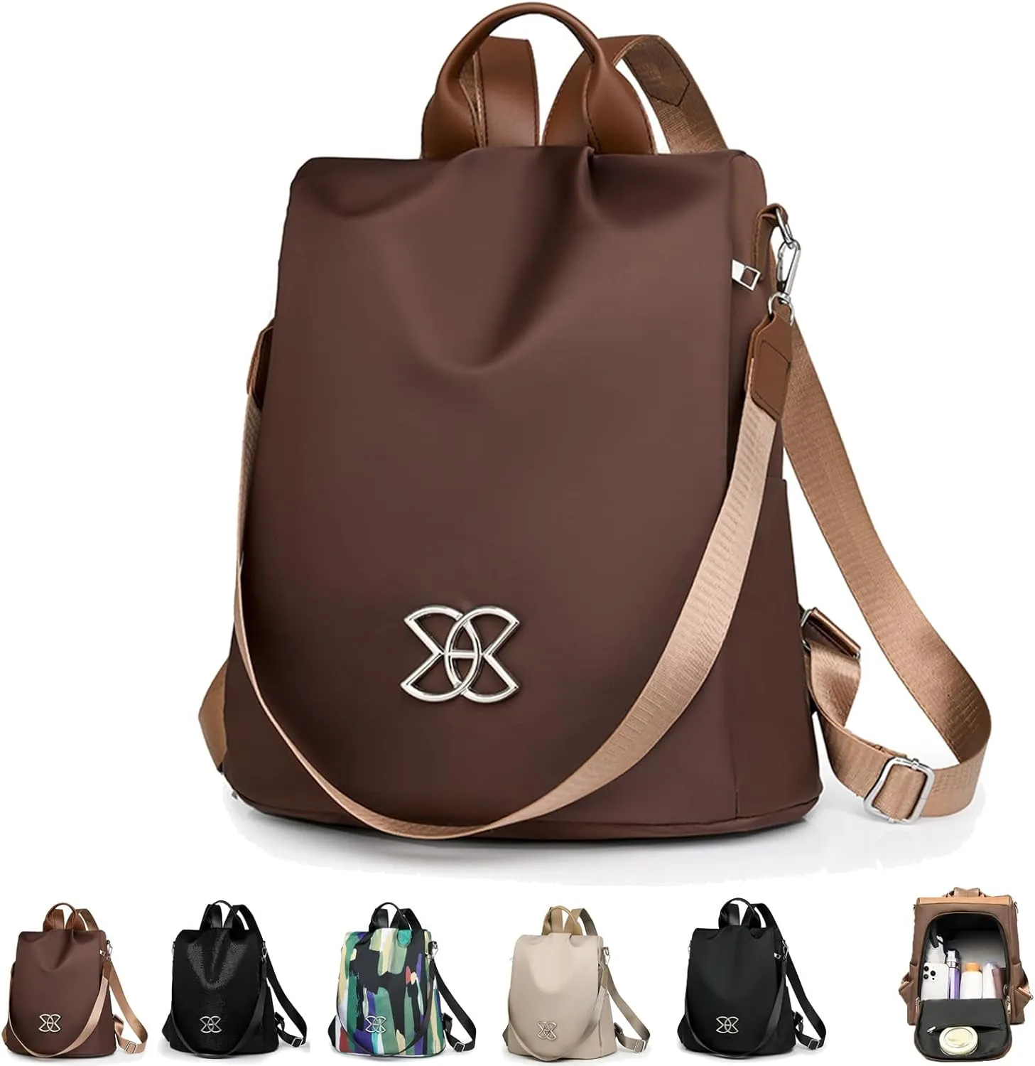Subscrsidewa Anti-Theft Large Capacity Backpack, Secure Travel Laptop Bag with Hidden Zippers & Lockable Compartments (Brown)