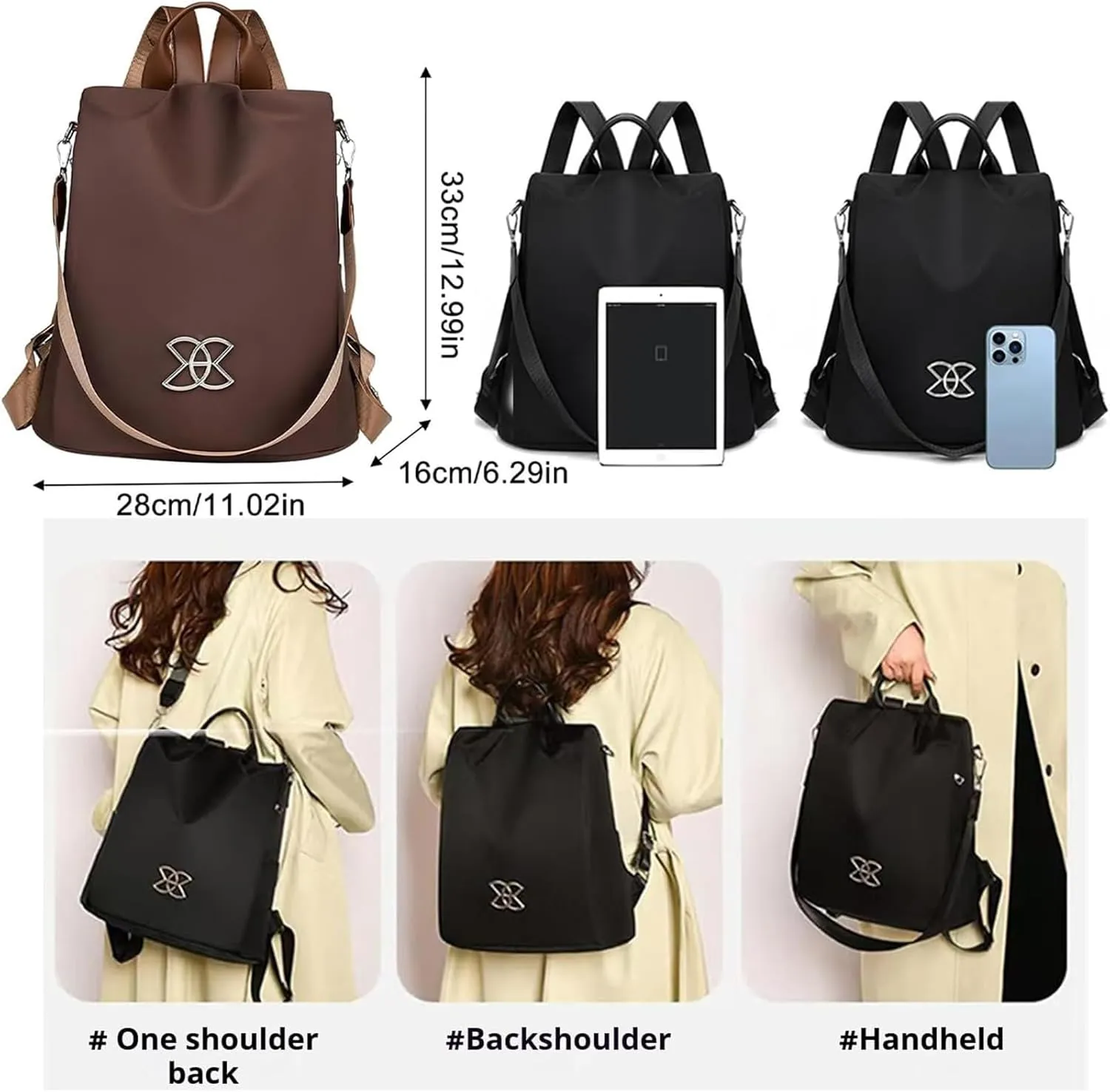 Subscrsidewa Anti-Theft Large Capacity Backpack, Secure Travel Laptop Bag with Hidden Zippers & Lockable Compartments (Brown)
