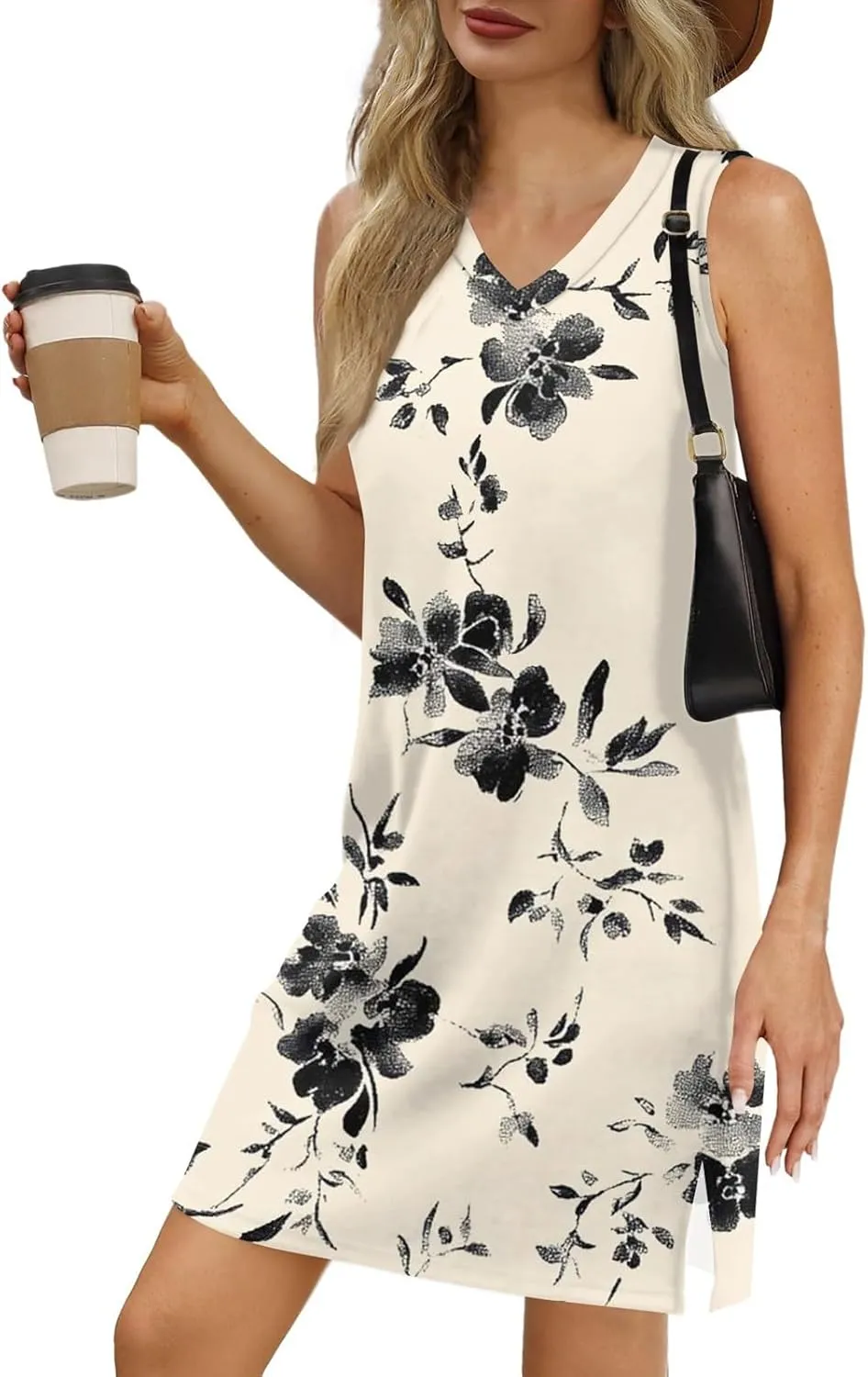 Summer Dresses for Women 2025 Sleeveless Beach T Shirt Dresses Casual Sundresses Loose Floral Tank Dress with Split