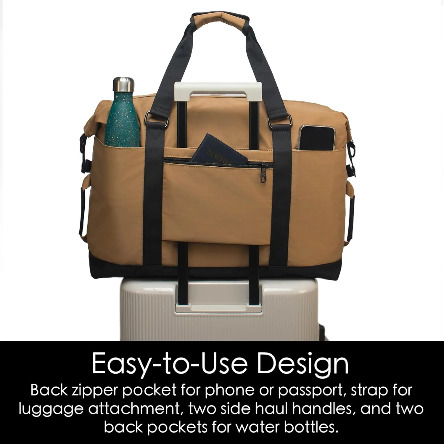 SUNNY BIRD Duffel with Utility Pouch, 40L Weekender Overnight Bag with Shoe Compartment for Travel and Sports (Brown and black)