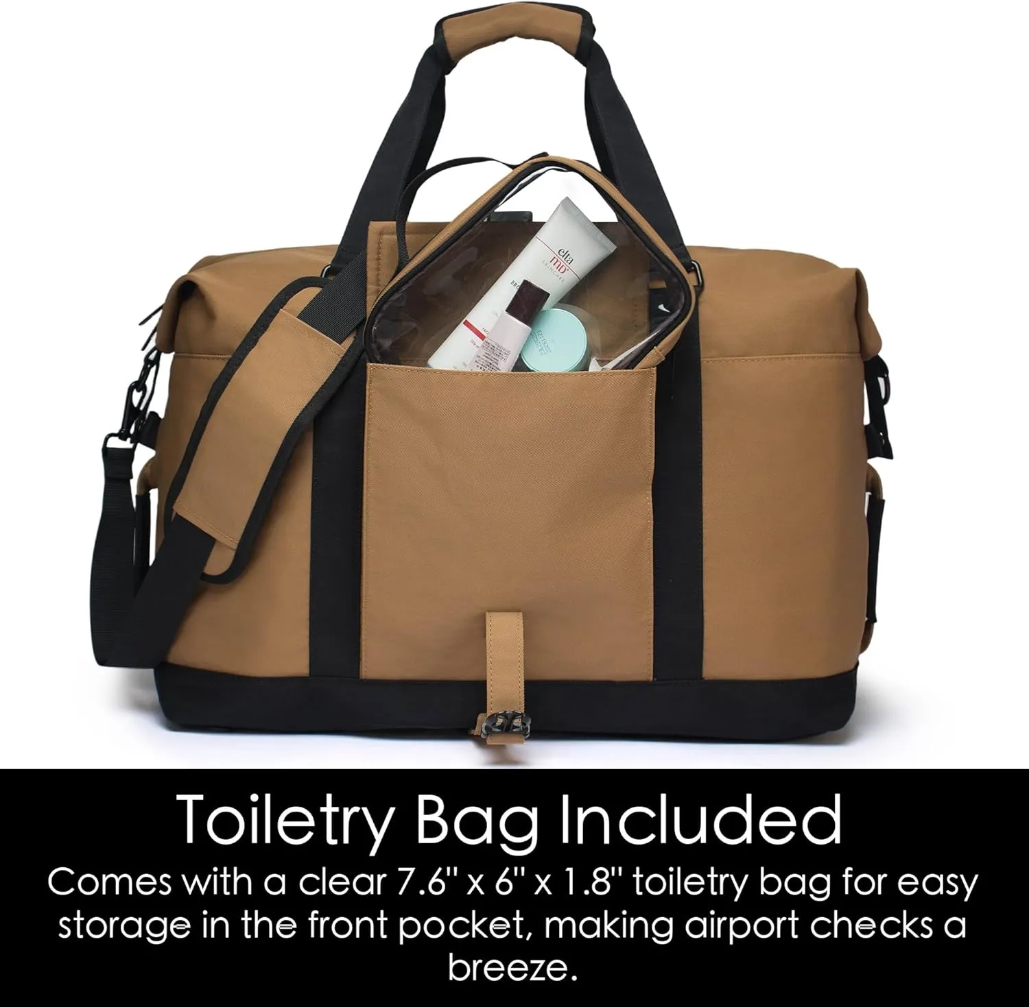 SUNNY BIRD Duffel with Utility Pouch, 40L Weekender Overnight Bag with Shoe Compartment for Travel and Sports (Brown and black)