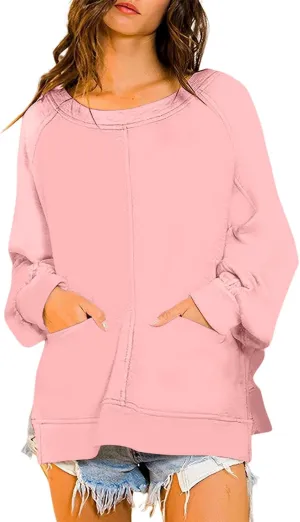 Sweatshirt for Women Oversized Long Sleeve Y2K Pullover Top Solid Crewneck Shirts 2024 Fall Outfits with Pockets