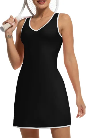 Tennis Dress with Shorts Womens V Neck Athletic Workout Golf Dress Casual Sleeveless Colorblock Dress