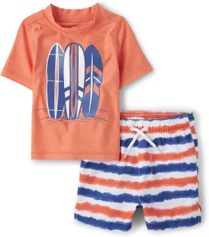 The Children's Place Baby Boys' and Toddler Swim Trunk and Short Sleeve Rashguard 2-Piece Set