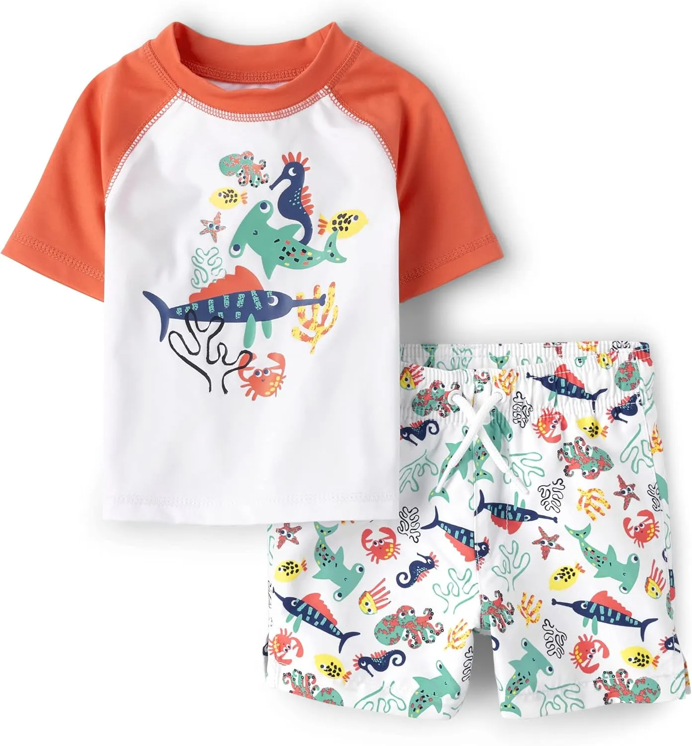 The Children's Place Baby Boys' and Toddler Swim Trunk and Short Sleeve Rashguard 2-Piece Set