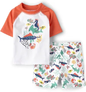 The Children's Place Baby Boys' and Toddler Swim Trunk and Short Sleeve Rashguard 2-Piece Set
