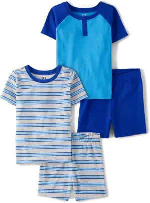 The Children's Place Boys' 100% Cotton Sleeve Top and Shorts 2 Piece Pajama Set