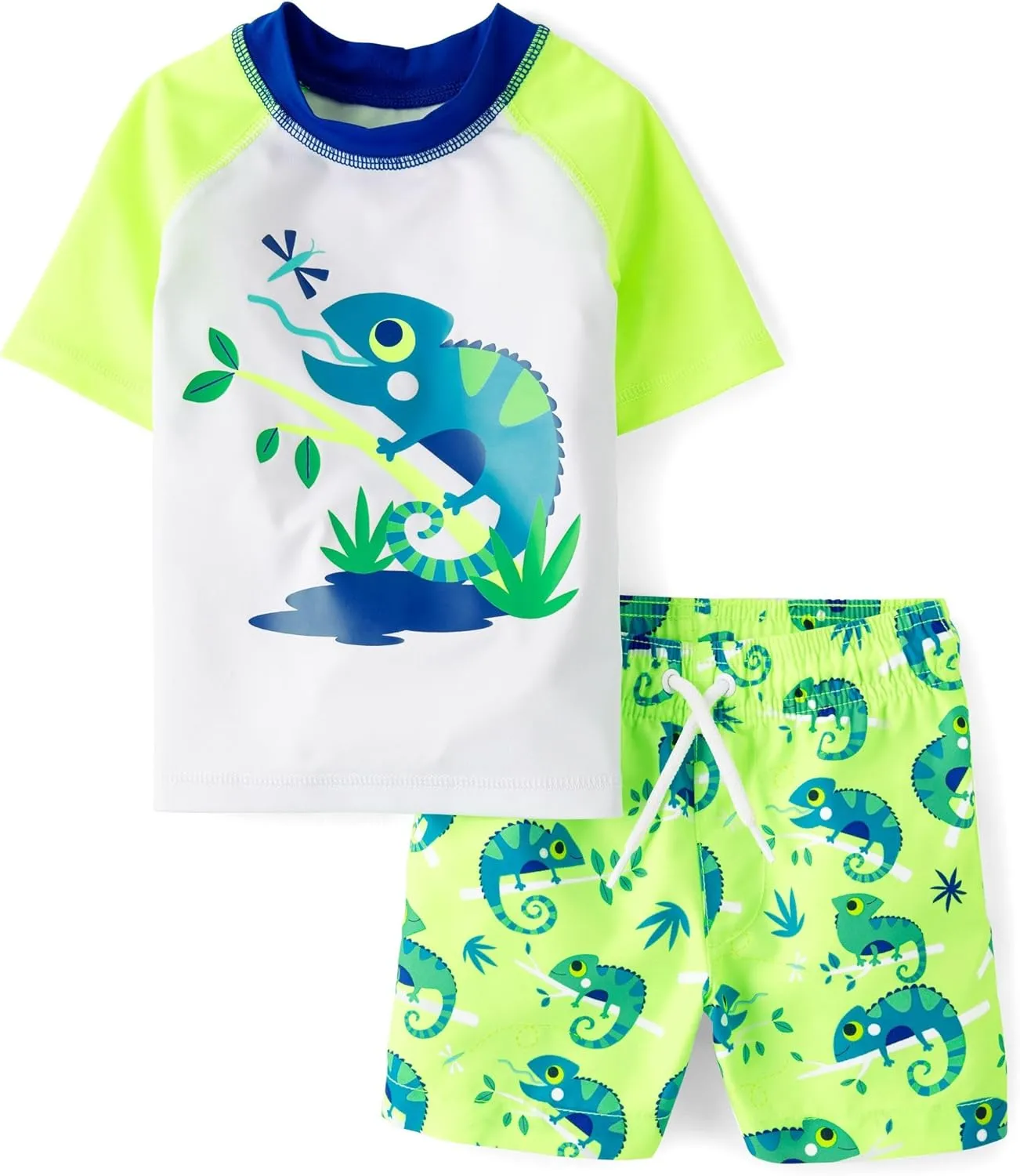 The Children's Place Boys' and Toddler 2-Piece Short Sleeve Rashguard and Swim Trunk