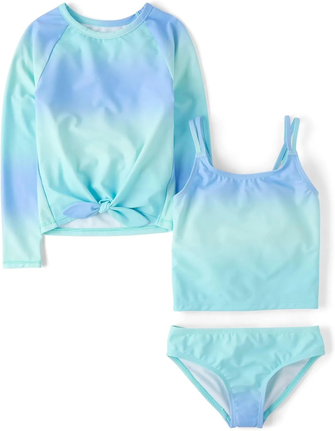The Children's Place Girls' Long Sleeve Rashguard and Tankini Swimsuit, 3 Piece Set