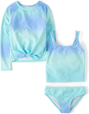The Children's Place Girls' Long Sleeve Rashguard and Tankini Swimsuit, 3 Piece Set