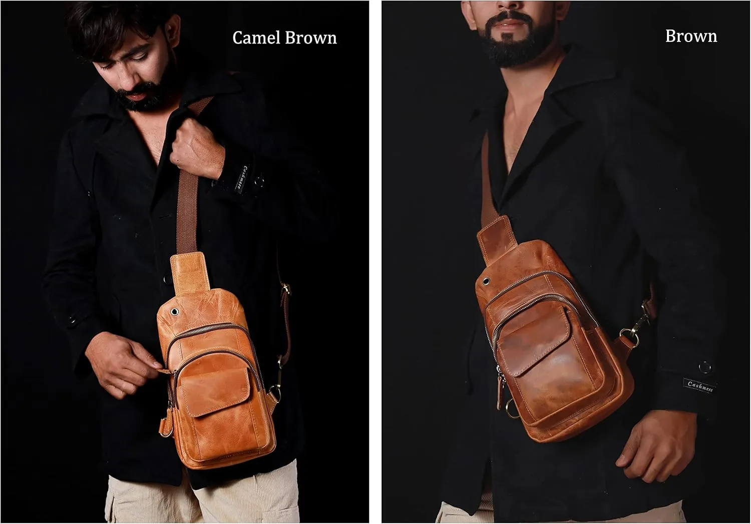The Tannery Handmade Buffalo Leather Multipurpose Travel Hiking Crossbody Chest Backpack with Adjustable Shoulder Strap (Brown, Large)