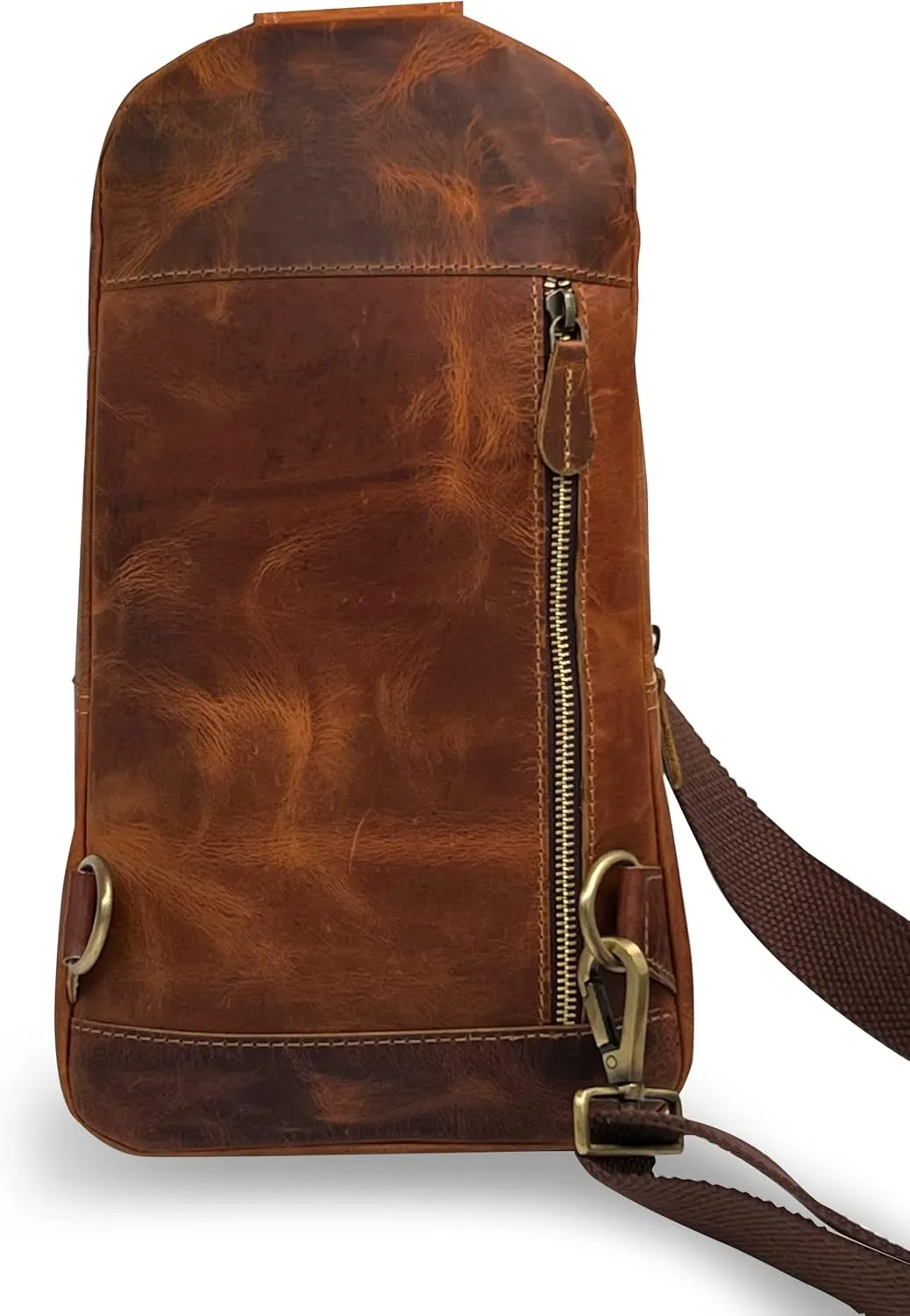 The Tannery Handmade Buffalo Leather Multipurpose Travel Hiking Crossbody Chest Backpack with Adjustable Shoulder Strap (Brown, Large)