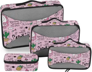 Travel Bags Organizer for Luggage Set of 4 Luggage Cubes Luggage Packing Cubes for Travel Packing Cubs unicorns Flamingo