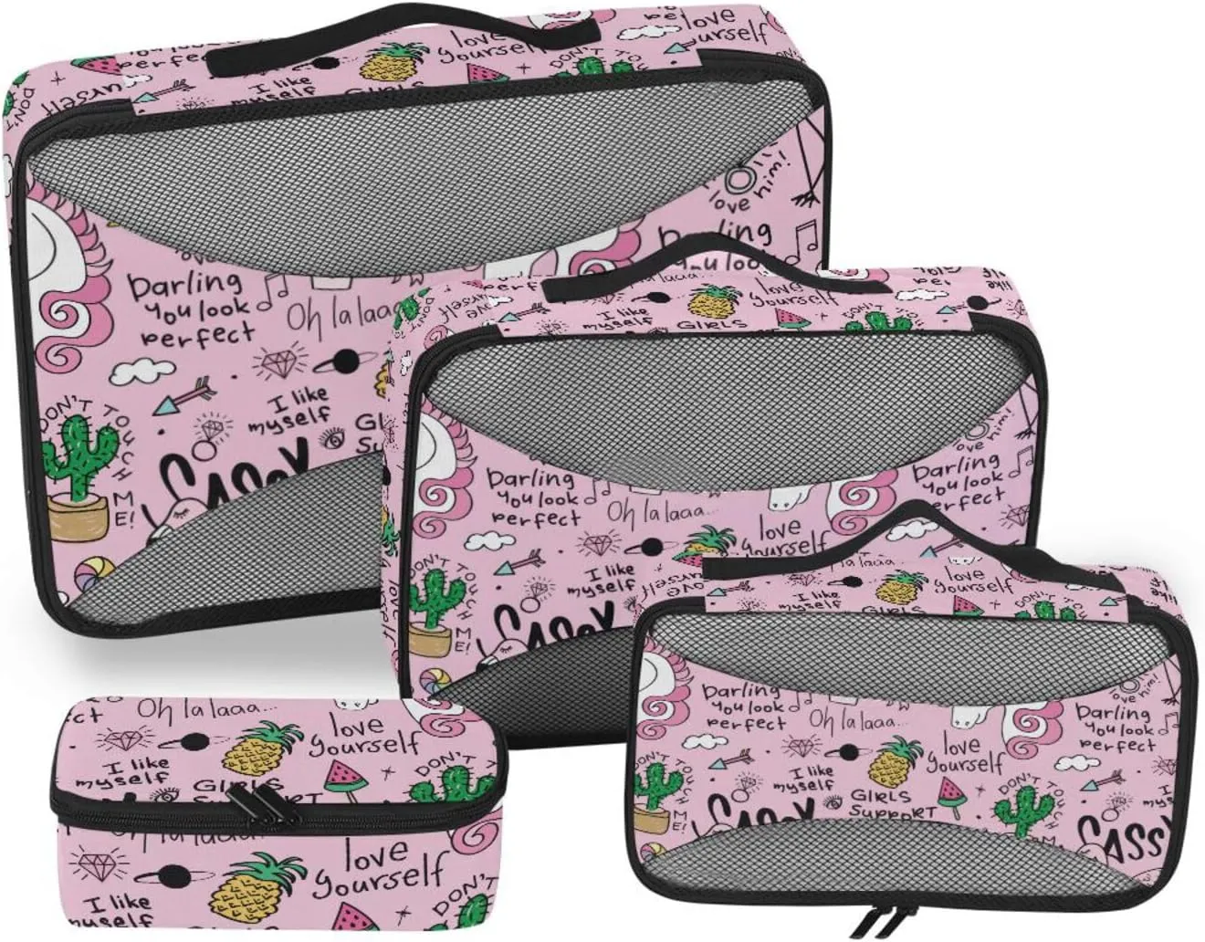 Travel Bags Organizer for Luggage Set of 4 Luggage Cubes Luggage Packing Cubes for Travel Packing Cubs unicorns Flamingo