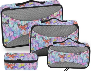 Travel Cubes 4 Set Luggage Packing Cubes Travel Organizer Bags for Luggage Packing Cube Watercolor Butterflies