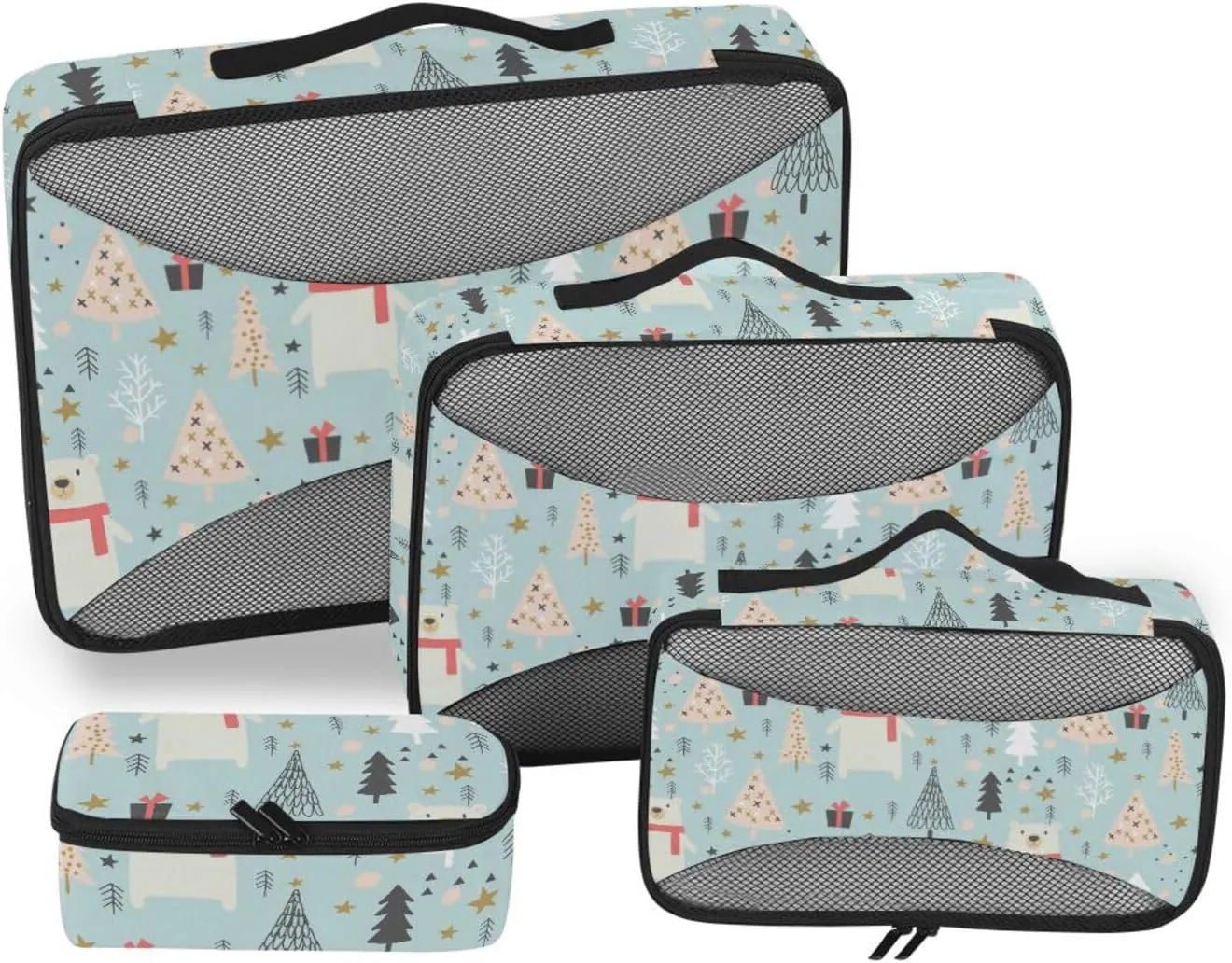 Travel Cubes for Packing 4 Set Luggage Organizer Packing Organizers for Luggage Packing Cube Winter Christmas Bear