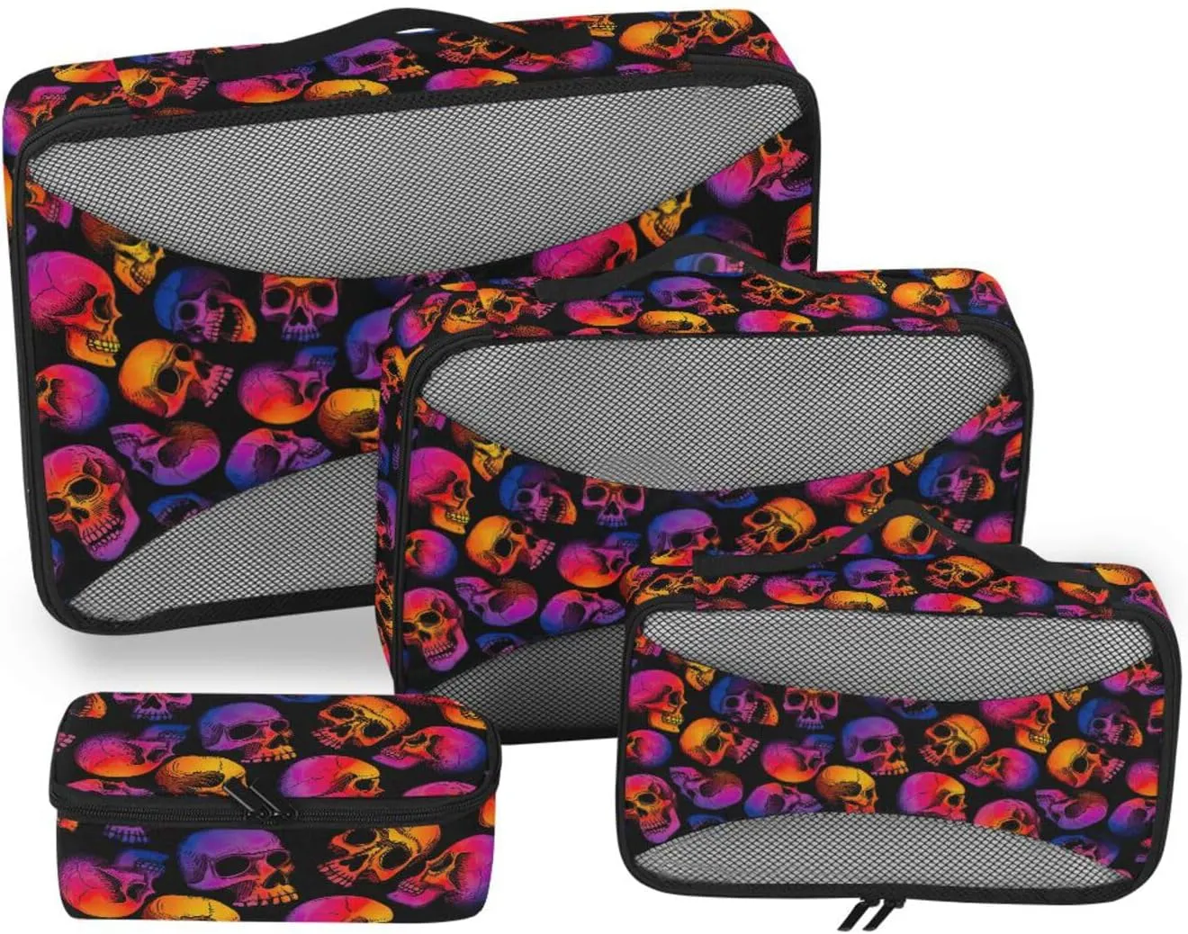 Travel Cubes for Packing Set of 4 Luggage Cubes for Packing Travel Organizer Bags for Luggage Packing Cubed Skulls Gradient