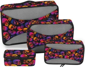 Travel Cubes for Packing Set of 4 Luggage Cubes for Packing Travel Organizer Bags for Luggage Packing Cubed Skulls Gradient