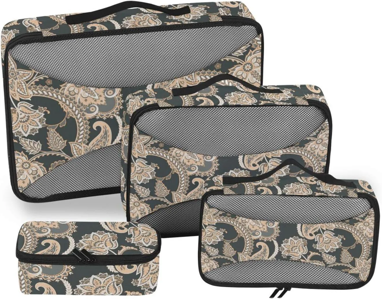 Travel Cubes Set of 4 Luggage Organizers for Suitcase Traveling Packing Cubes Packimg Cubes Floral Paisley Ink