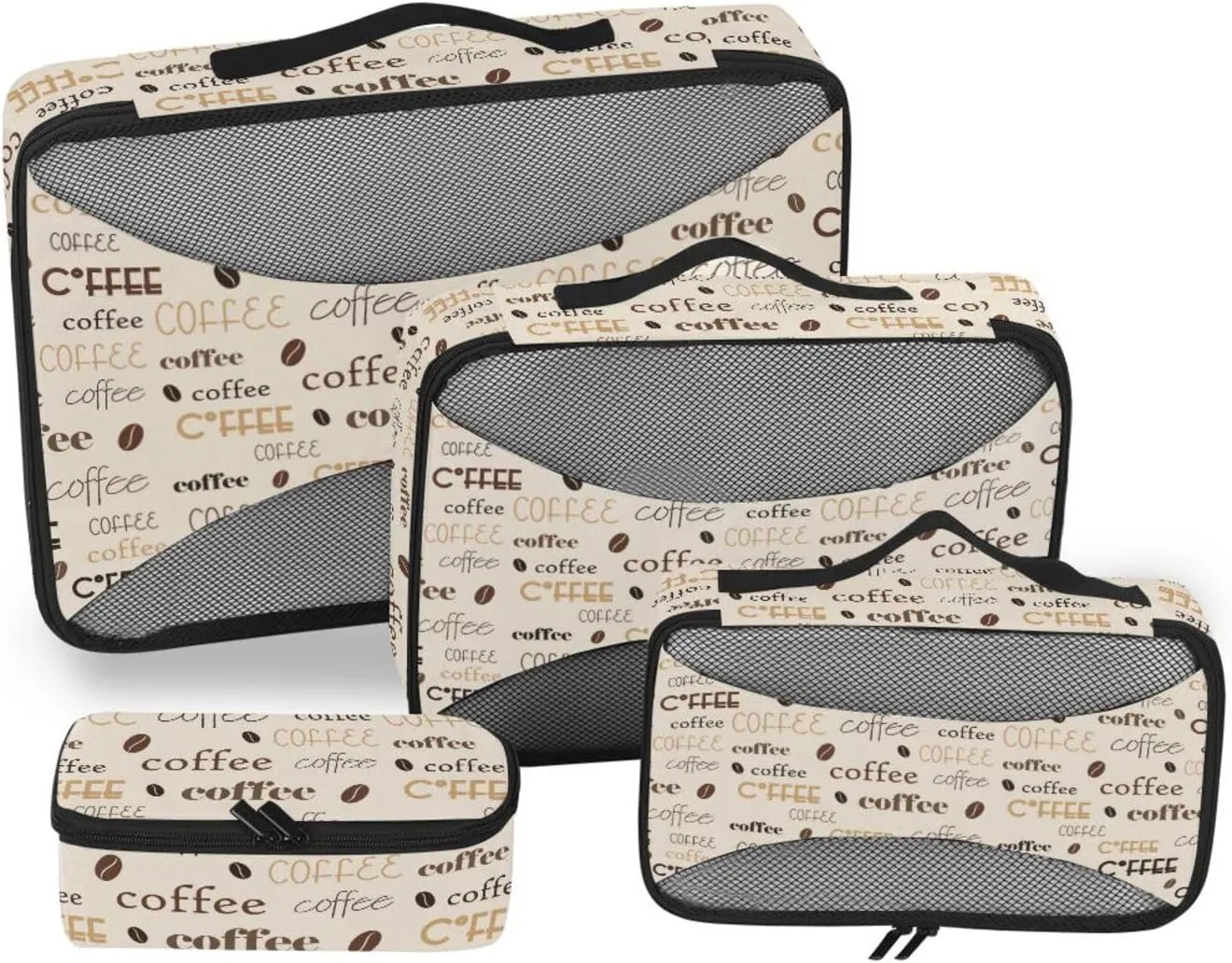 Travel Cubes Set of 4 Suitcase Organizer Bags Packing Cubes for Travel Women Pqcking Cubes Coffee Themed Beige