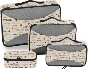 Travel Cubes Set of 4 Suitcase Organizer Bags Packing Cubes for Travel Women Pqcking Cubes Coffee Themed Beige