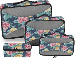 Travel Packing Organizers 4 Set Luggage Packing Cubes Travel Cubes for Packing Carry on Bag Packing Cubed Vintage Flower