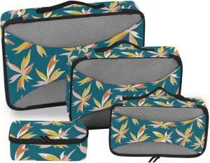 Travel Packing Organizers Set of 4 Luggage Cubes Travel Compartment Organizer Bags Paxking Cubes Abstract Floral Pattern