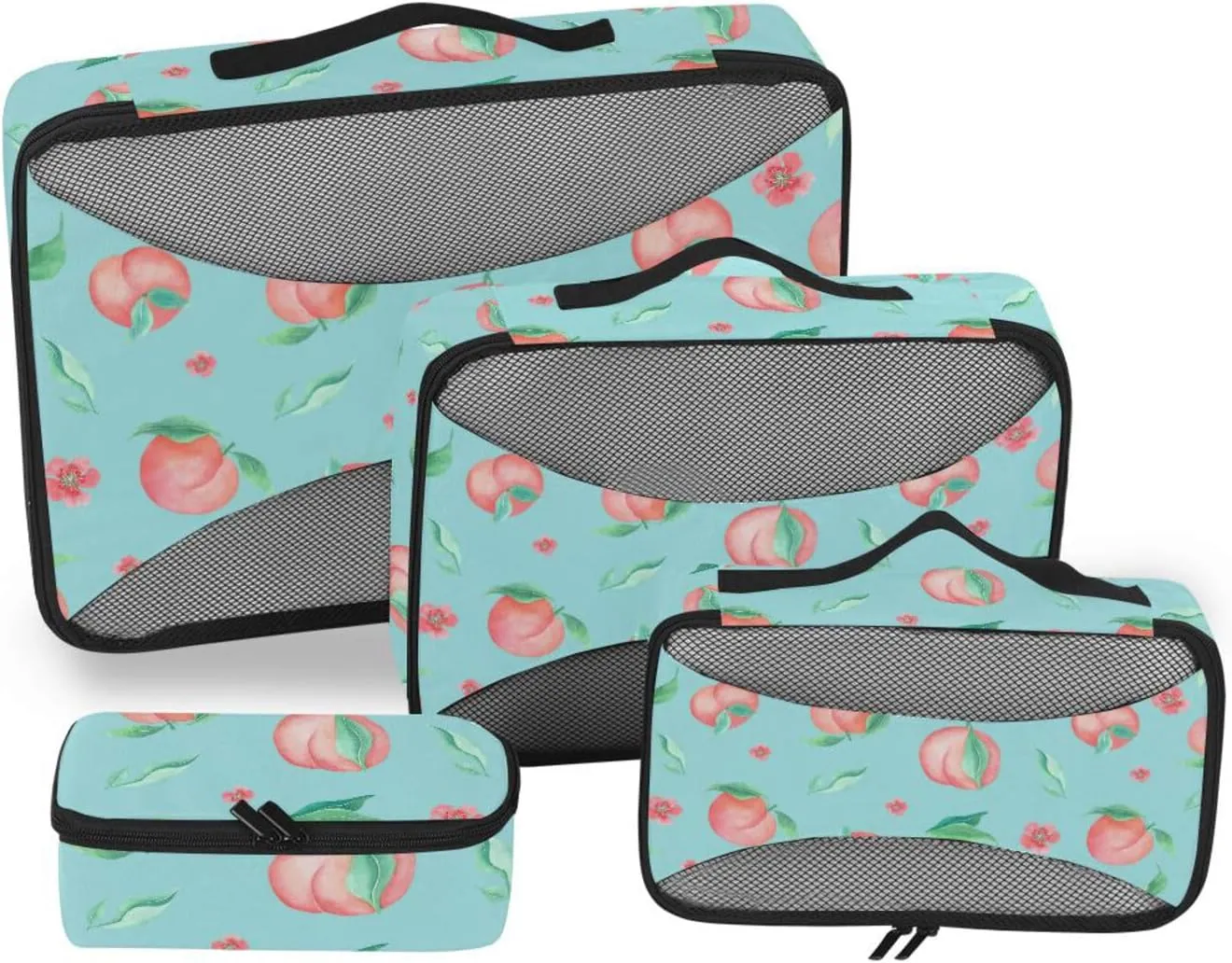 Travel Packing Organizers Set of 4 Luggage Organizer Bags Suitcase Cubes for Packing Packimg Cubes Cute Peaches Flowers