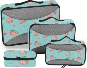 Travel Packing Organizers Set of 4 Luggage Organizer Bags Suitcase Cubes for Packing Packimg Cubes Cute Peaches Flowers