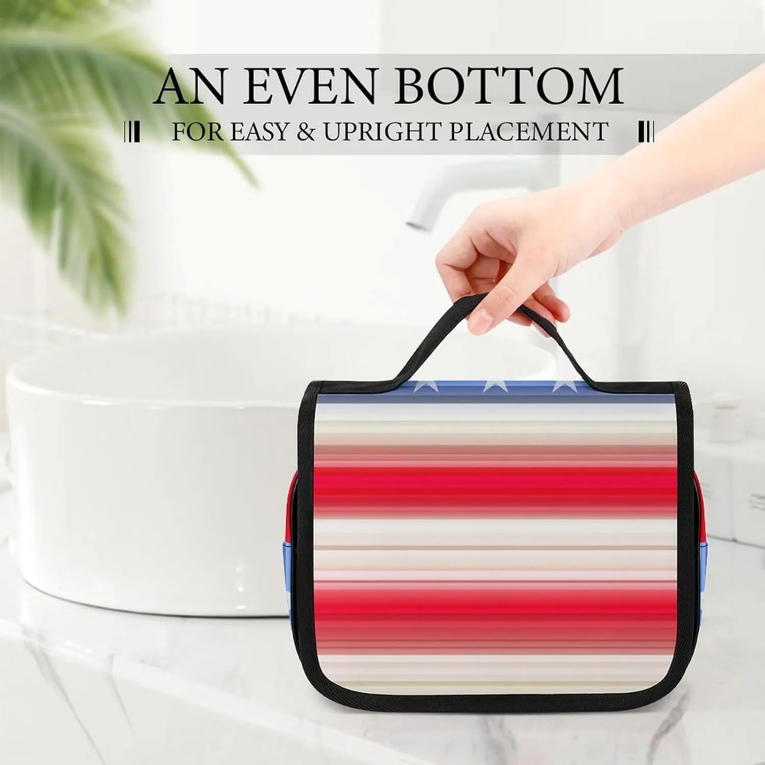 Travel Toiletry Bag Red Blue White American Flag, Portable Makeup Bag with Hanging Hook, Large Capacity Door Room Essentials Travel Organizer for Women Men