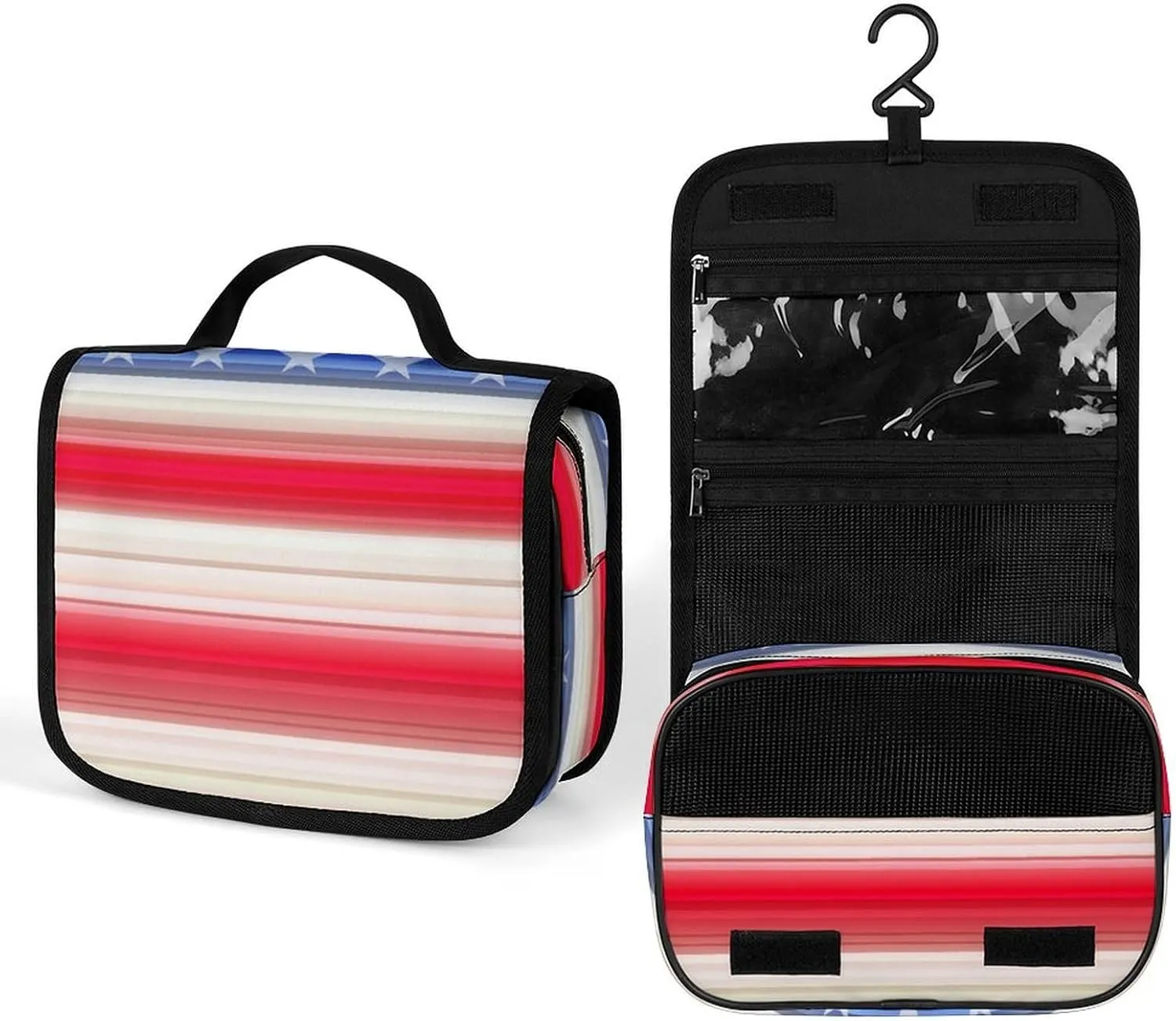 Travel Toiletry Bag Red Blue White American Flag, Portable Makeup Bag with Hanging Hook, Large Capacity Door Room Essentials Travel Organizer for Women Men