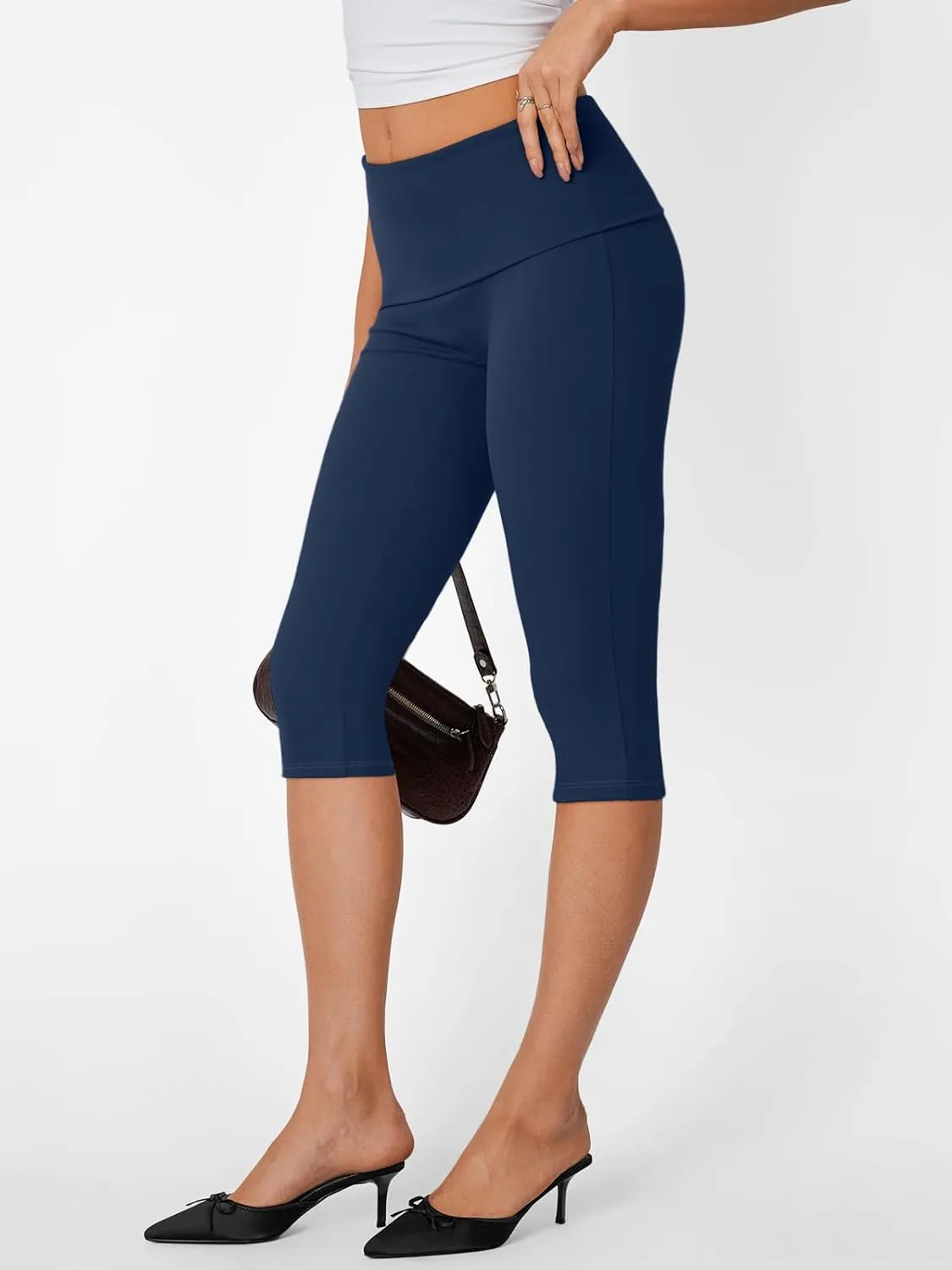 Trendy Queen Capri Leggings for Women Fold Over Gym Yoga Pants Stretch Casual Bottoms High Waisted Athletic Summer Outfits