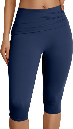 Trendy Queen Capri Leggings for Women Fold Over Gym Yoga Pants Stretch Casual Bottoms High Waisted Athletic Summer Outfits