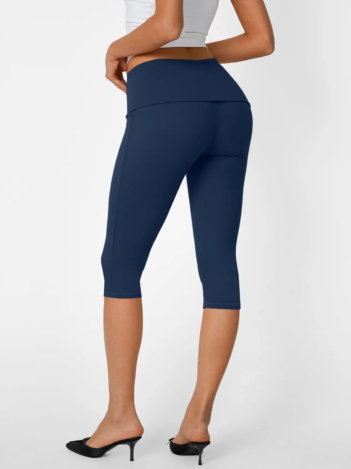 Trendy Queen Capri Leggings for Women Fold Over Gym Yoga Pants Stretch Casual Bottoms High Waisted Athletic Summer Outfits