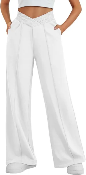 Trendy Queen Wide Leg Sweatpants Women Fashion High Waisted Baggy Flared Pants Athletic Joggers with Pockets 2025