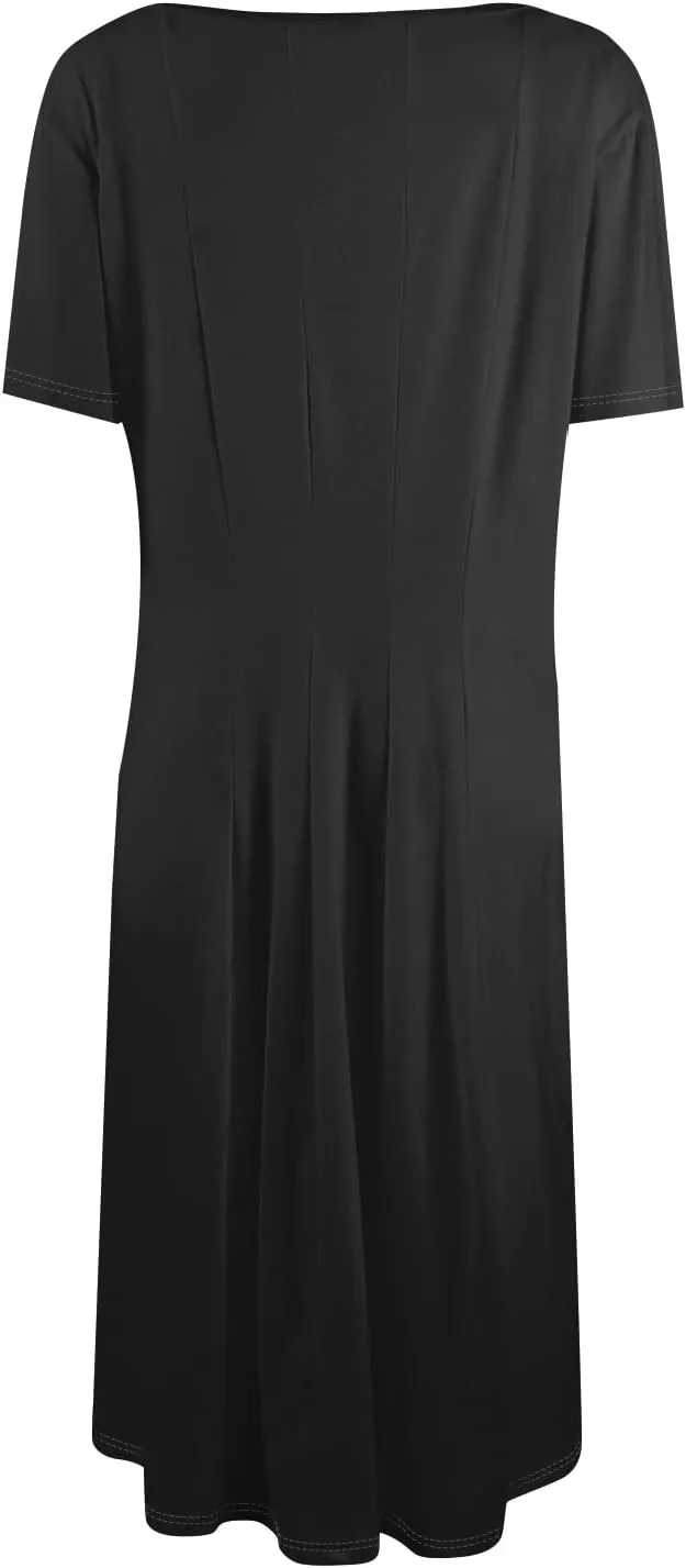 TWGONE Women's Fit and Flare Dress Summer Short Sleeve Casual Elegant Vintage Floral A-Line Midi Dresses with Pockets