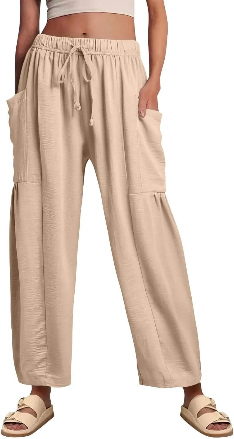 TWGONE Women's Palazzo Pants Wide Leg Loose High Waist Flowy Lounge Pants Beach Drawstring Slacks with Pockets