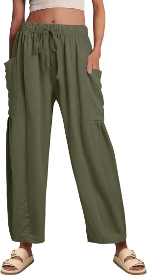 TWGONE Women's Palazzo Pants Wide Leg Loose High Waist Flowy Lounge Pants Beach Drawstring Slacks with Pockets