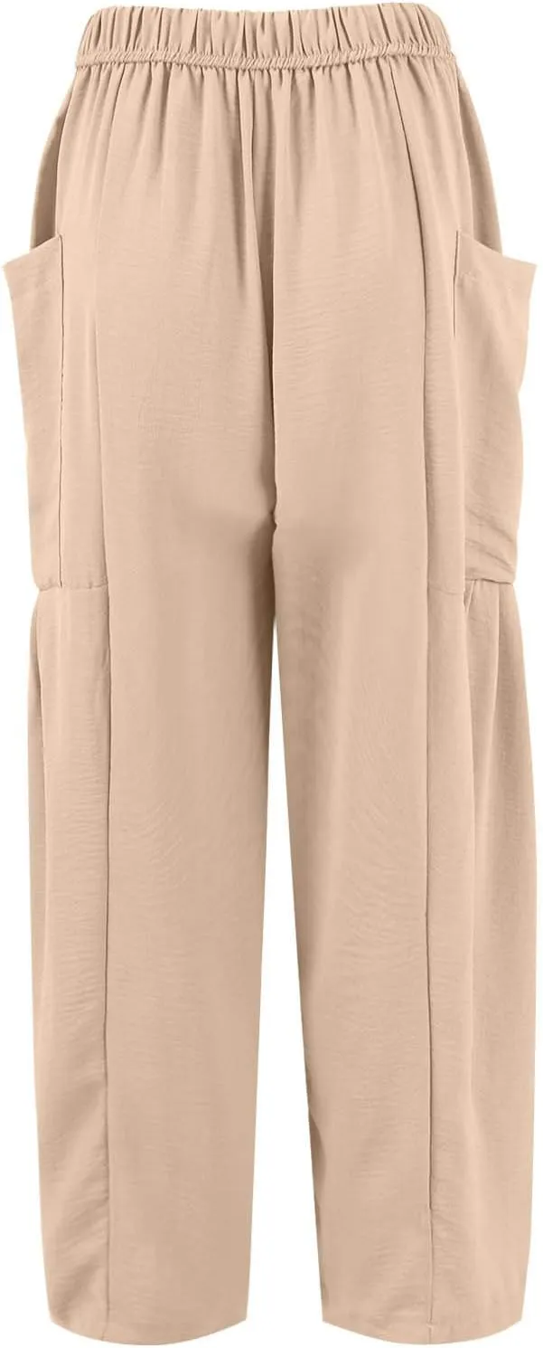 TWGONE Women's Palazzo Pants Wide Leg Loose High Waist Flowy Lounge Pants Beach Drawstring Slacks with Pockets